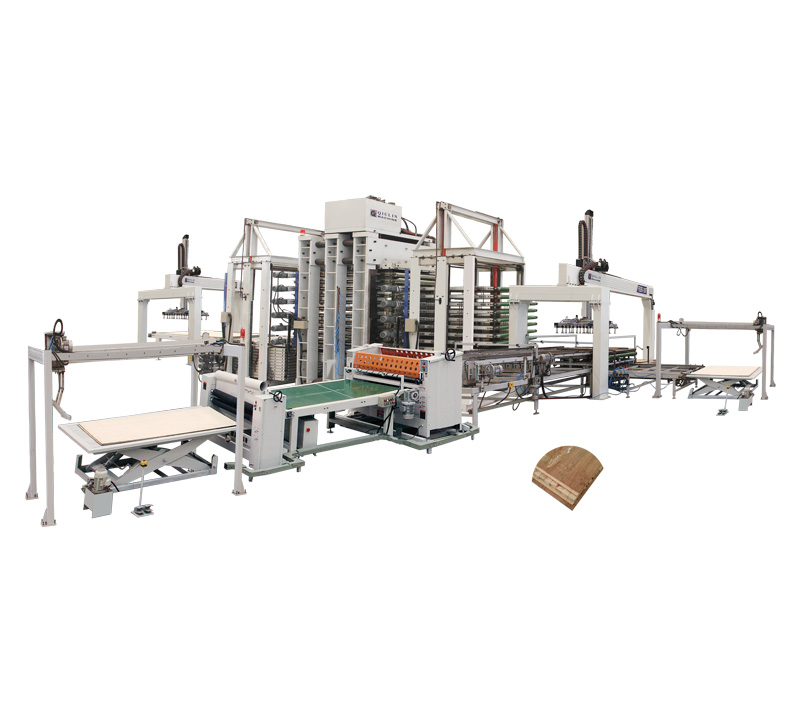 12 layers hot press with automatic assembling boards device and synchronous loading and unloading device for making 5 layers solid wood door